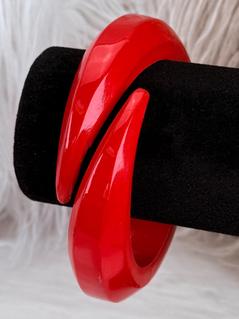 Vintage Red Sculptural Wrap Bracelet Lightweight Modernist Statement